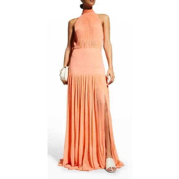 Veronica Beard Lilliana Pleated Halter Maxi Dress in Bright Coral Size 2 - Picture 2 of 6